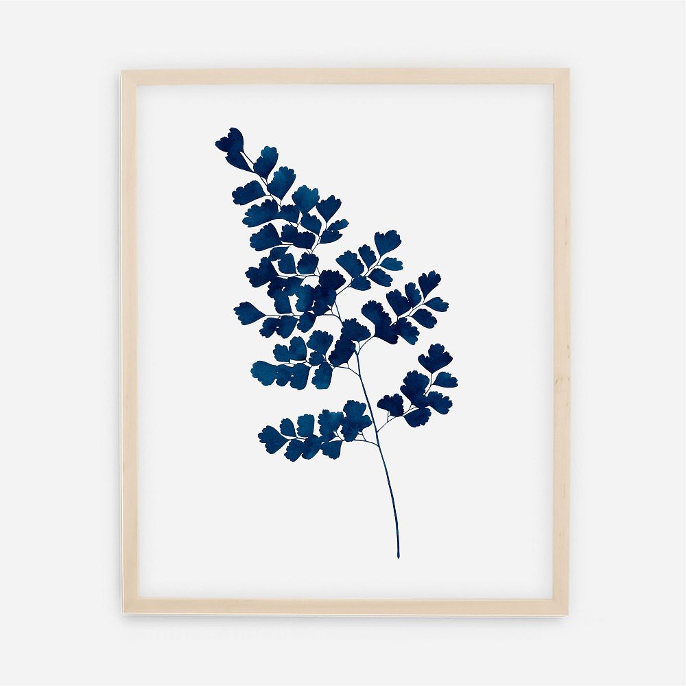 Living Pattern Framed Print - Indigo Maidenhair Fern No. 2 - 11"x14", Natural Frame