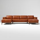 Dekalb Sectional Left Arm Chaise, Armless Double, Right Arm Chaise, Poly, Saddle Leather, Nut, Acorn