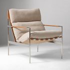 Open Box: Stuart Sling Chair -  Performance Chenille Crossweave Sand, Polished Stainless Steel