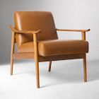 Open Box: Mid-Century Leather Show Wood Chair - Vegan Leather Saddle, Pecan