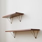 Linear Cool Walnut Wood Wall Shelves with Prism Brackets