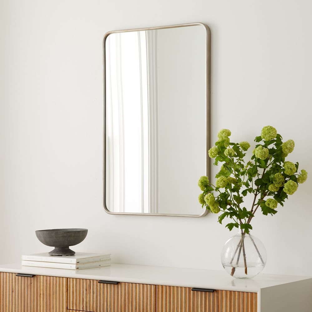 Streamline Rounded Edge Metal Wall Mirror, Brushed Nickel, 24