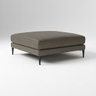 Harper Large Square Ottoman, Poly, Ludlow Leather, Gray Smoke, Antique Bronze