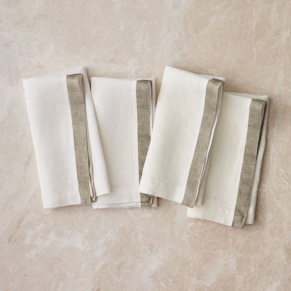 European Linen Contrast Border Napkins (Set of 4) - Vetiver Green, Set of 8