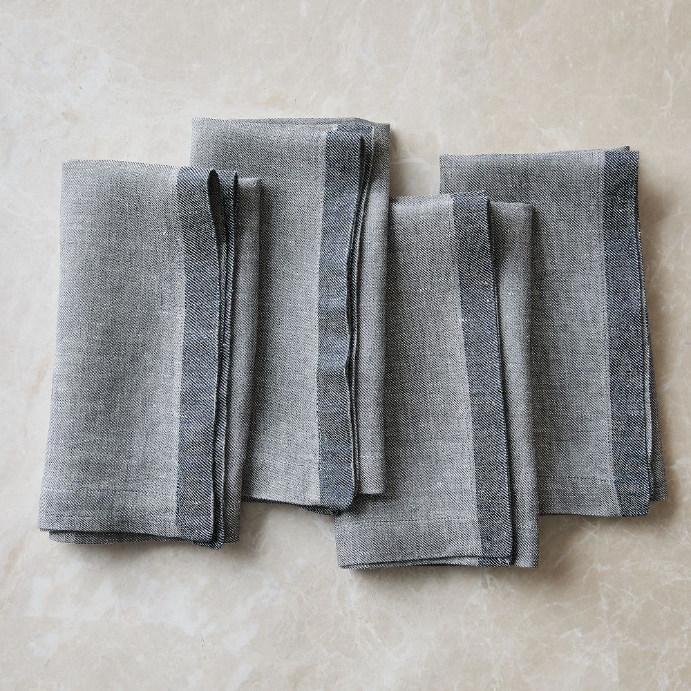 European Linen Contrast Border Napkins (Set of 4) - Storm Gray