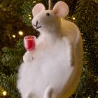 White Mouse Drinking Felt Ornament