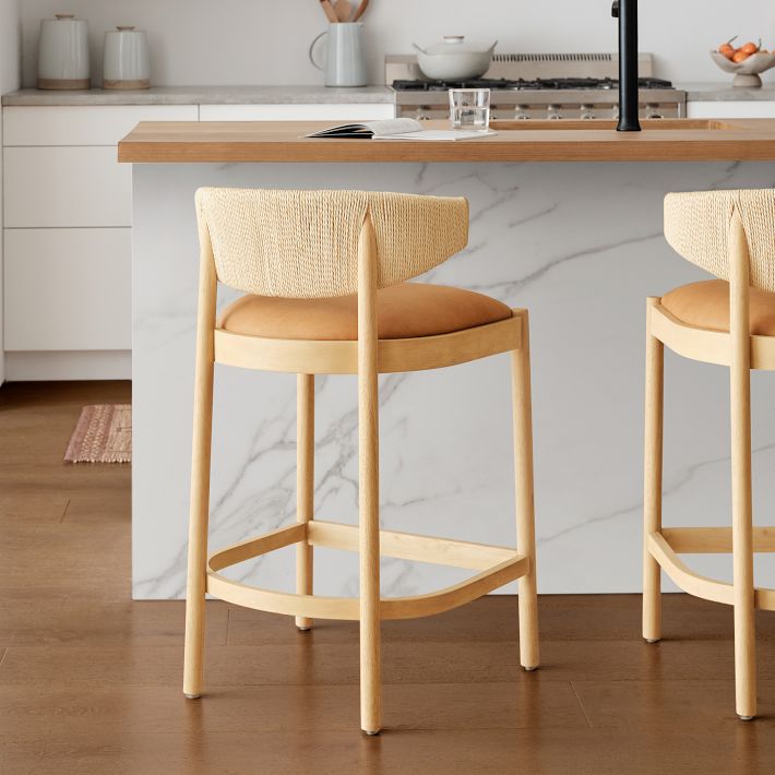 Ezra Bar & Counter Stool, Leather & Wood | West Elm