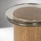 Top with glass edge on wooden cylinder