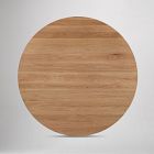Top view of a round light wood coffee table