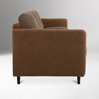 Side view of brown Willowden Sofa showing armrest and leg