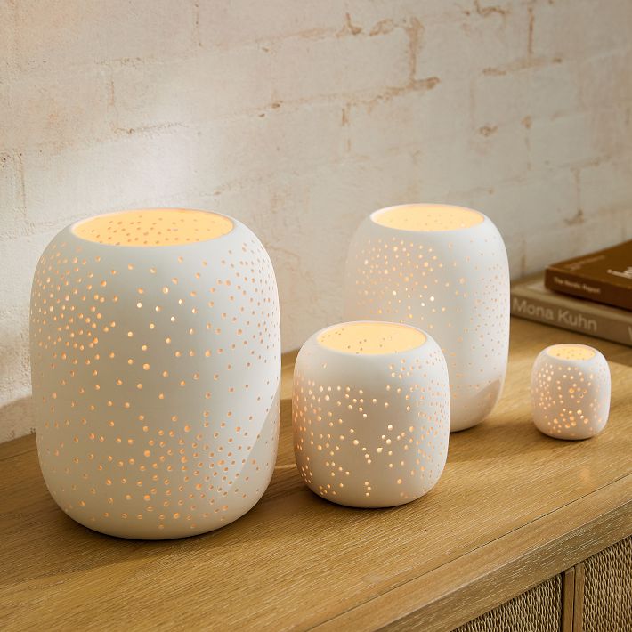Pierced Porcelain Hurricanes + Vases - Constellation | West Elm