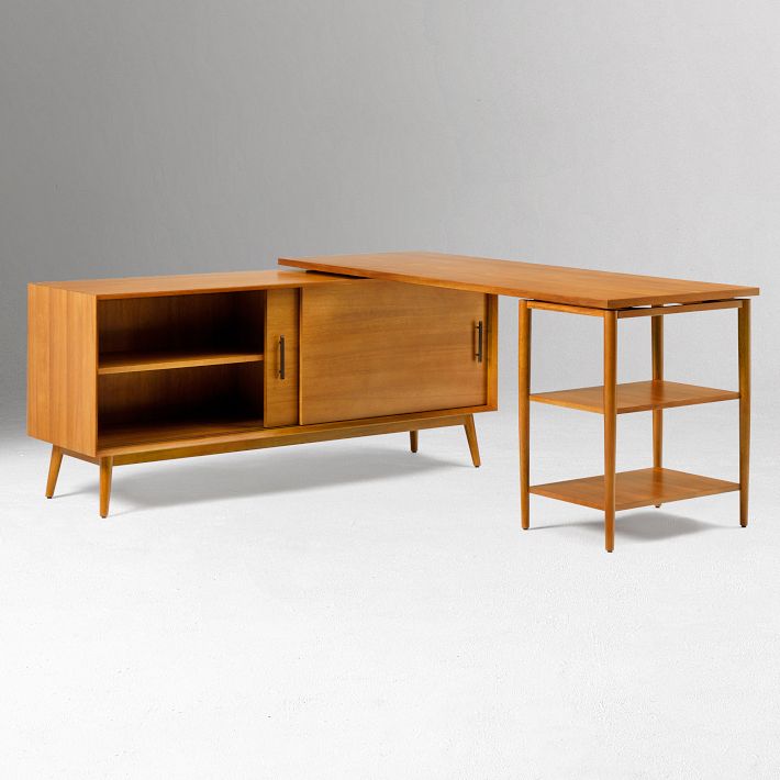 Mid-Century L-Shaped Desk & Bookcase | West Elm