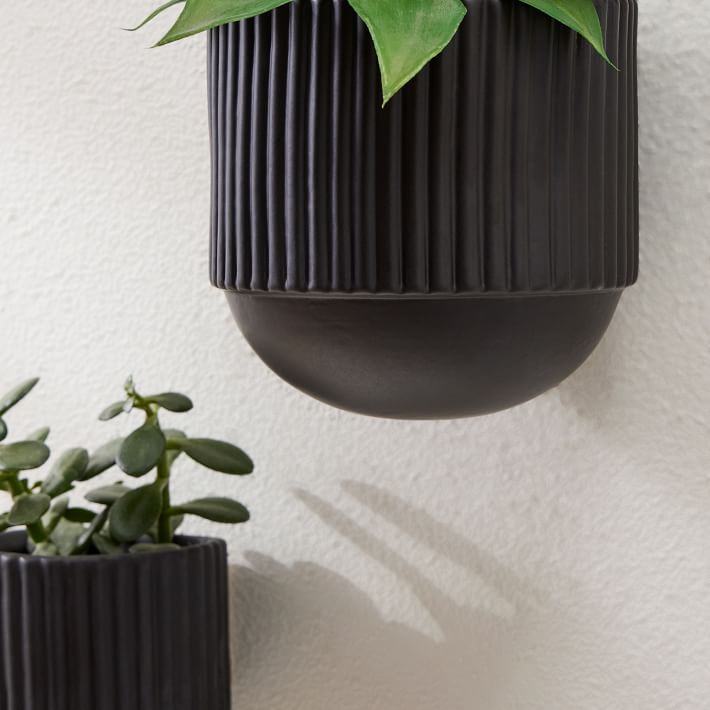 Fluted Ceramic Wallscape Planter, Small, 4.3"W x 3.5"D x 4.3"H, White, West Elm