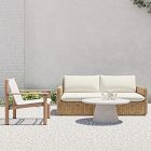 Westport Wicker Slim Profile Outdoor Sofa (68"), Cusco Textilene® Sling Lounge Chair &amp; Concrete Pedestal Round Coffee Table (32") Set