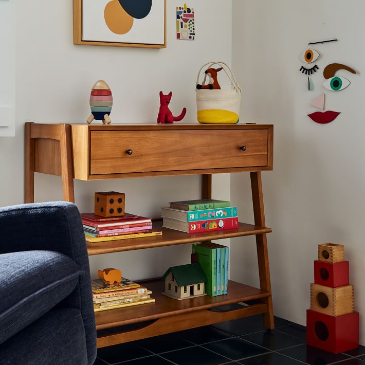 mid century modern dresser changing table Mid-Century Open Narrow Dresser with Removable Topper (38")