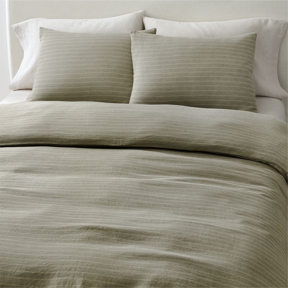 European Flax Linen Duvet Cover & Shams - Elm Multistripe - King
