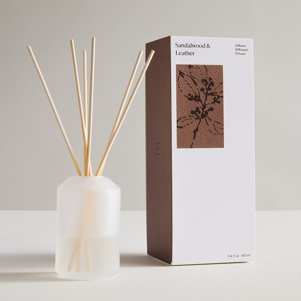 West Elm Homescent Collection - Sandalwood & Leather - Glass Diffuser, 3.4 oz, Sandalwood