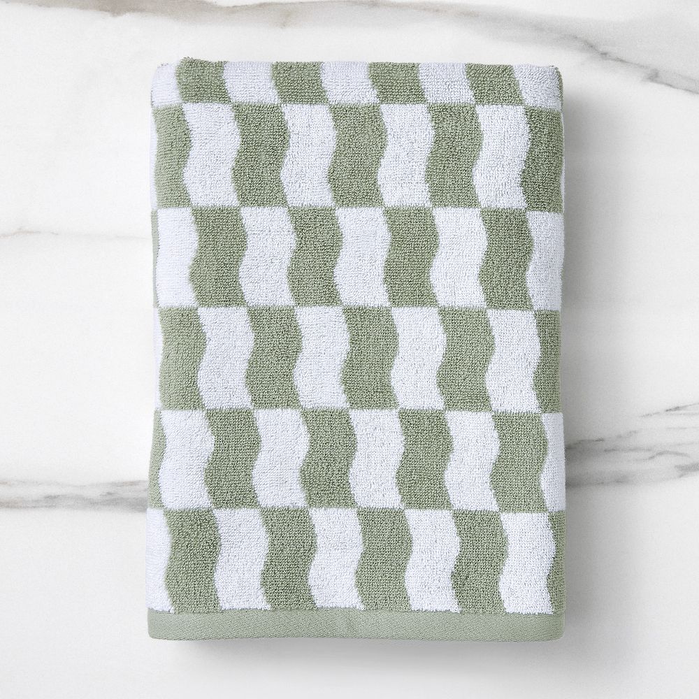 Wavy Blocks Towels - Sage