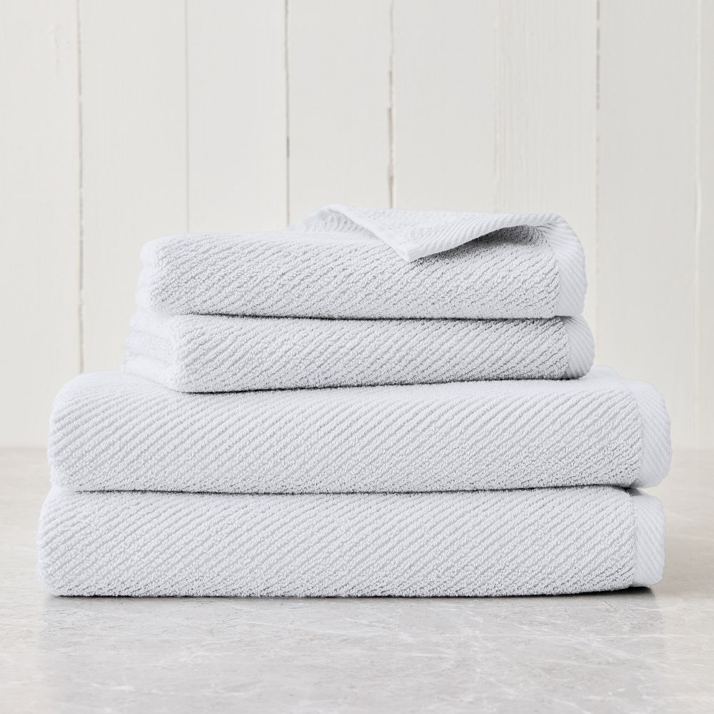 Diagonal Ribbed Towel Sets - White, Set of 4 - (2 Bath Towels, 2 Hand Towels)