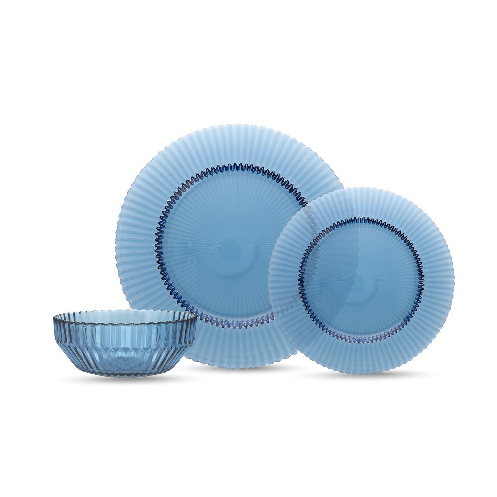 Archie Glass Dinnerware (Set of 12) - Cornflower