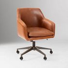 Open Box: Helvetica Leather Swivel Office Chair - Weston Leather Molasses, Dark Bronze
