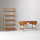 Mid-Century Desk (52") &amp; Wide Open Bookcase Set