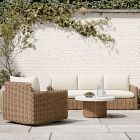 Westport Wicker Outdoor Slim Sofa, Swivel Chair &amp; Wicker Pedestal Coffee Table