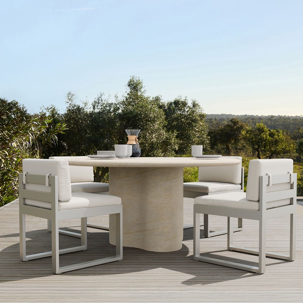 Menorca Faux Travertine Outdoor Round Dining Table (60") by West Elm