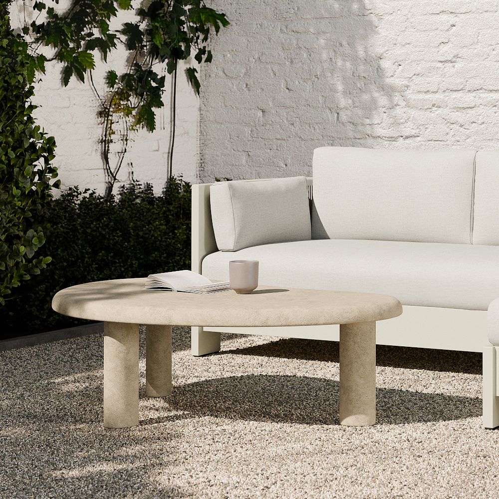 Cannellini Faux Travertine Outdoor Coffee Table (47") by West Elm