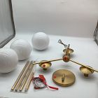 Open Box: Sphere and Stem 3 Light Chandelier, Milk Glass - Brass