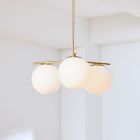 Open Box: Sphere and Stem 3 Light Chandelier, Milk Glass - Brass