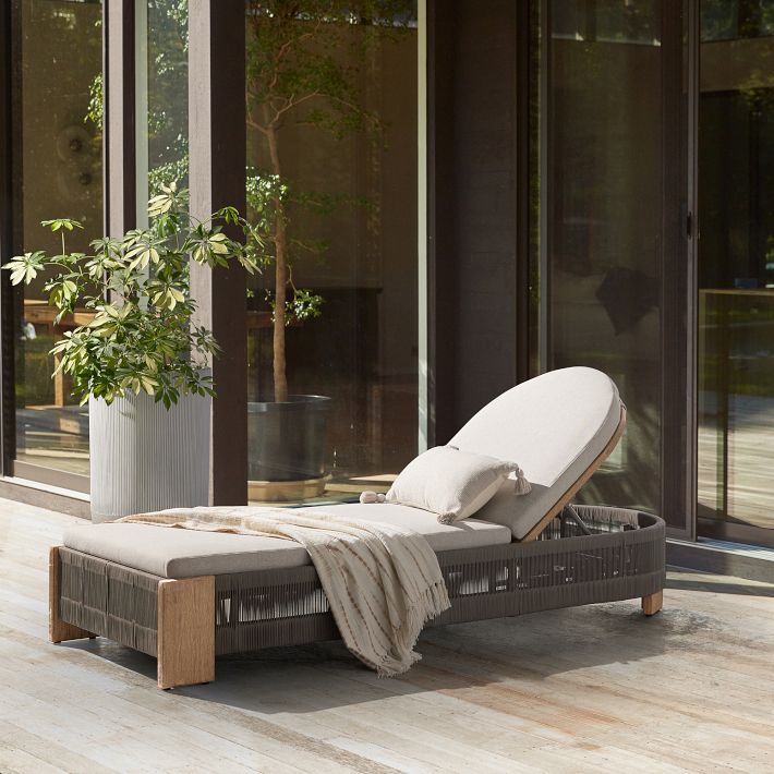Porto Outdoor Chaise Lounge, Mahogany | West Elm
