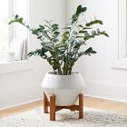 Faux ZZ Plant &amp; Ilya Turned Wood Planter Bundle