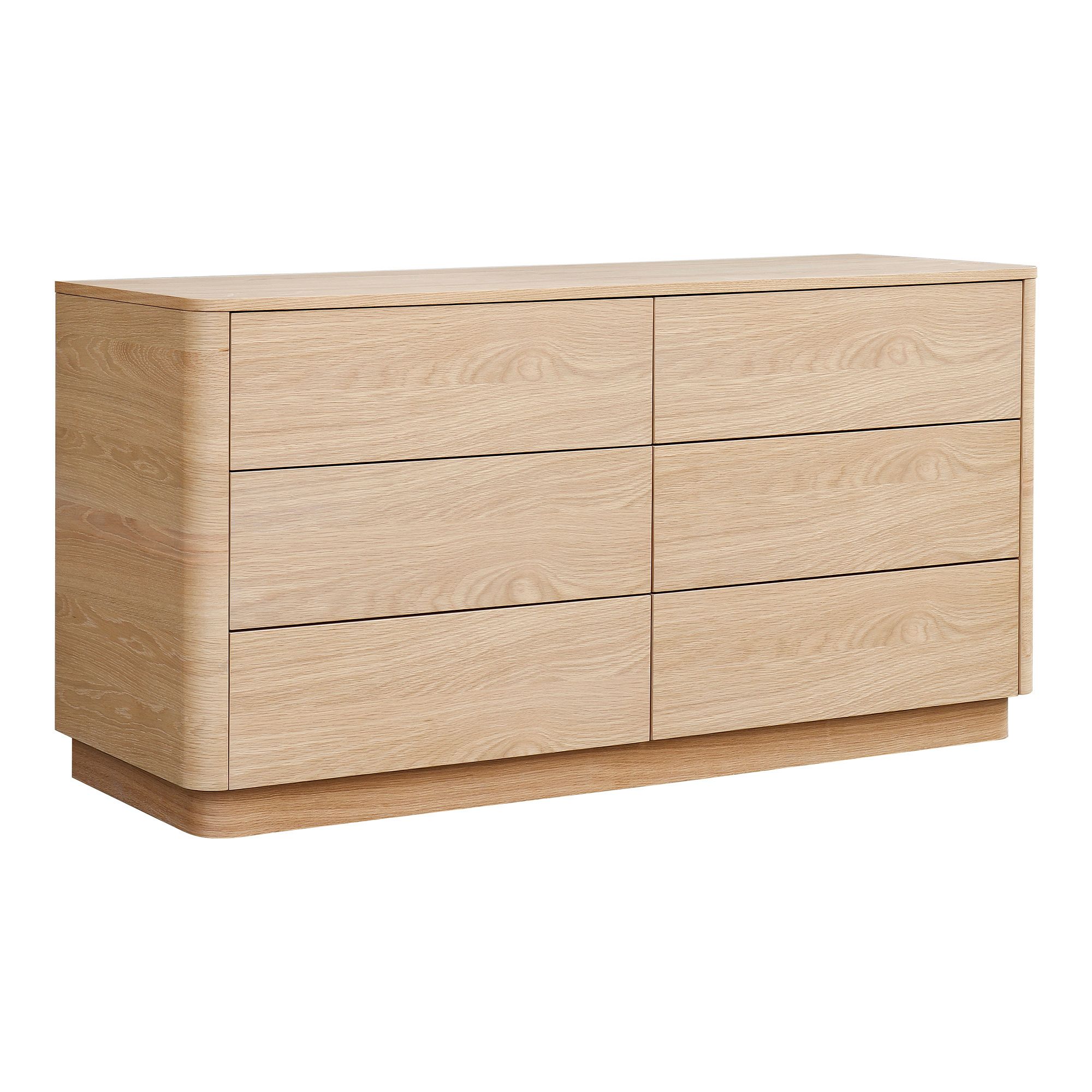 curved dresser Izzy Rattan 3 Drawer Dresser, White Made from Ash wood veneer and solid Meranti wood Pedestal 60" 6-Drawer Dresser, Oak,