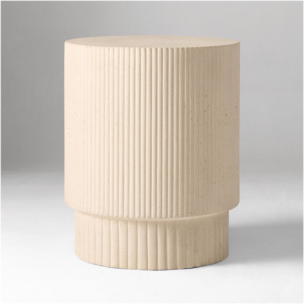 Fluted Concrete Indoor/Outdoor Side Table (16") - Desert Sand