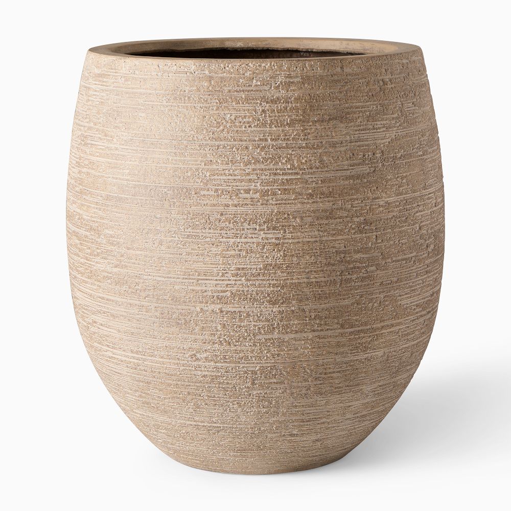 Curved Ficonstone Indoor/Outdoor Planters - Large, 20.5"D x 22.5"H, Textured Stone
