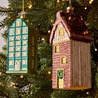 Glass Ski Chalet Ornaments