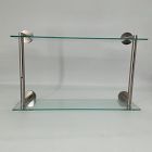 Open Box: Modern Overhang Double Glass Bathroom Shelf