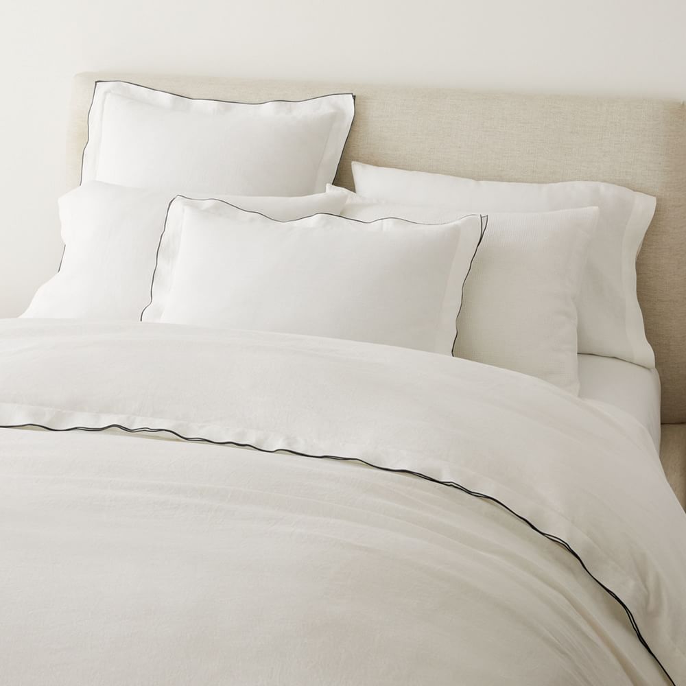 European Flax Linen Merrow Edge Full/Queen Duvet, White/Black