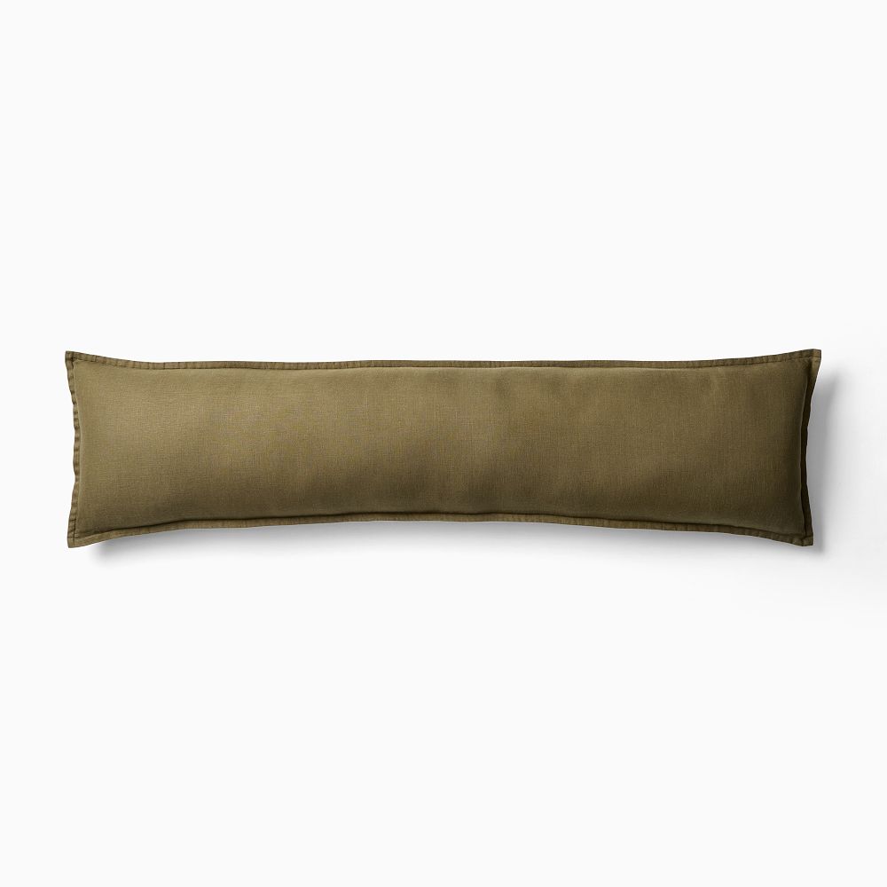 European Flax Linen Pillow Cover - 12x46, Dark Olive + Down Alternative Insert