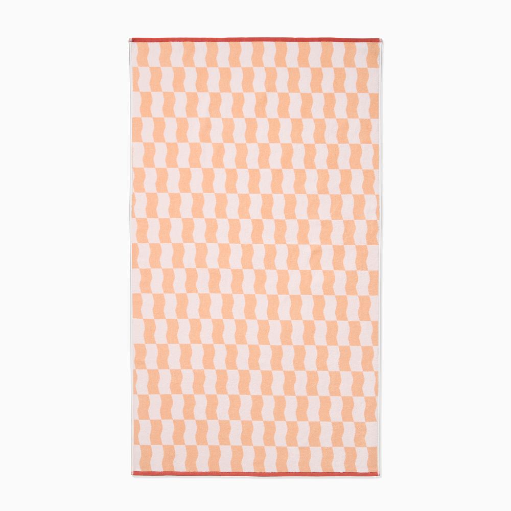 Wavy Blocks Beach Towel - 40x70, Coral