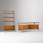 Mid-Century Executive Desk (74") &amp; Wide Tower Bookshelf Set