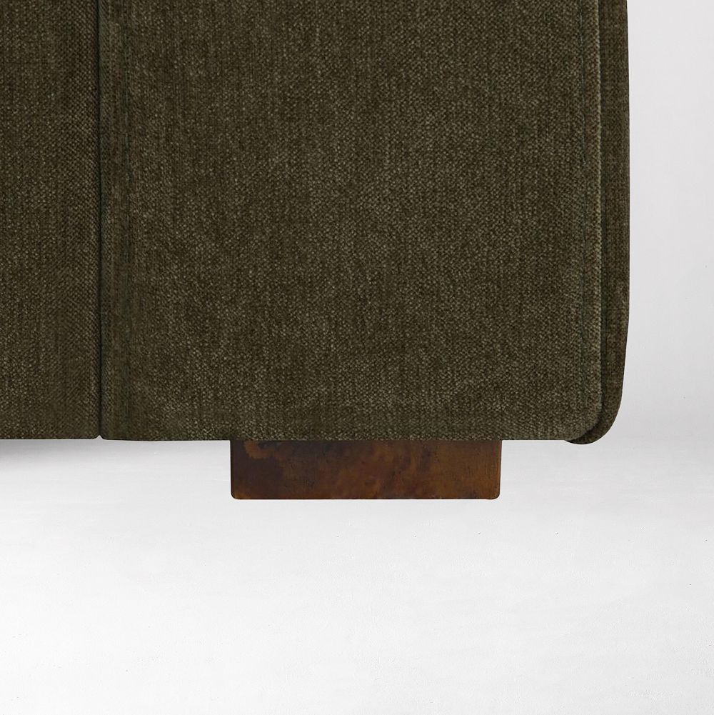 close-up of brown fabric sofa leg