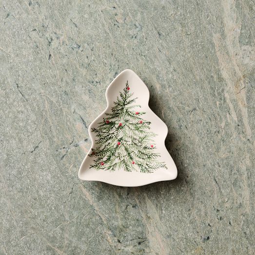 Tannenbaum Holly Stoneware Figural Tree Appetizer Plate Sets by West Elm