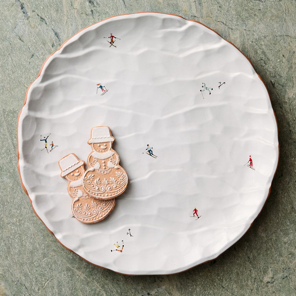 Holiday Skiers Stoneware Figural Round Platter by West Elm
