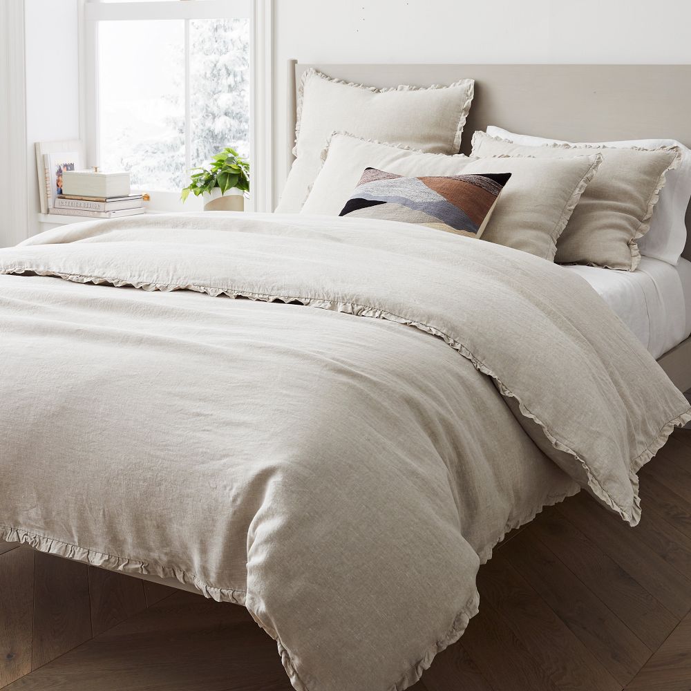 European Flax Linen Ruffle Duvet Cover & Shams (Full/queen)