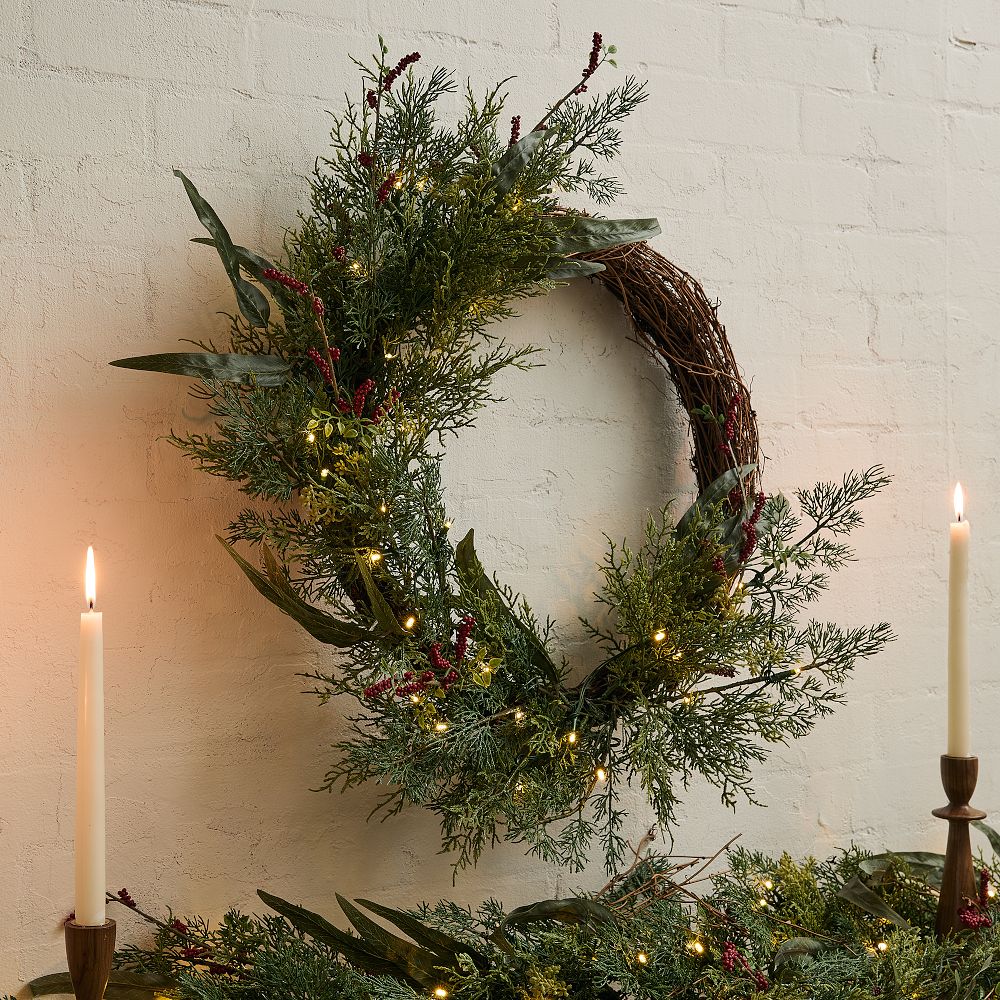 Pre-Lit Faux Mixed Pine & Pepperberry Wreath & Garland