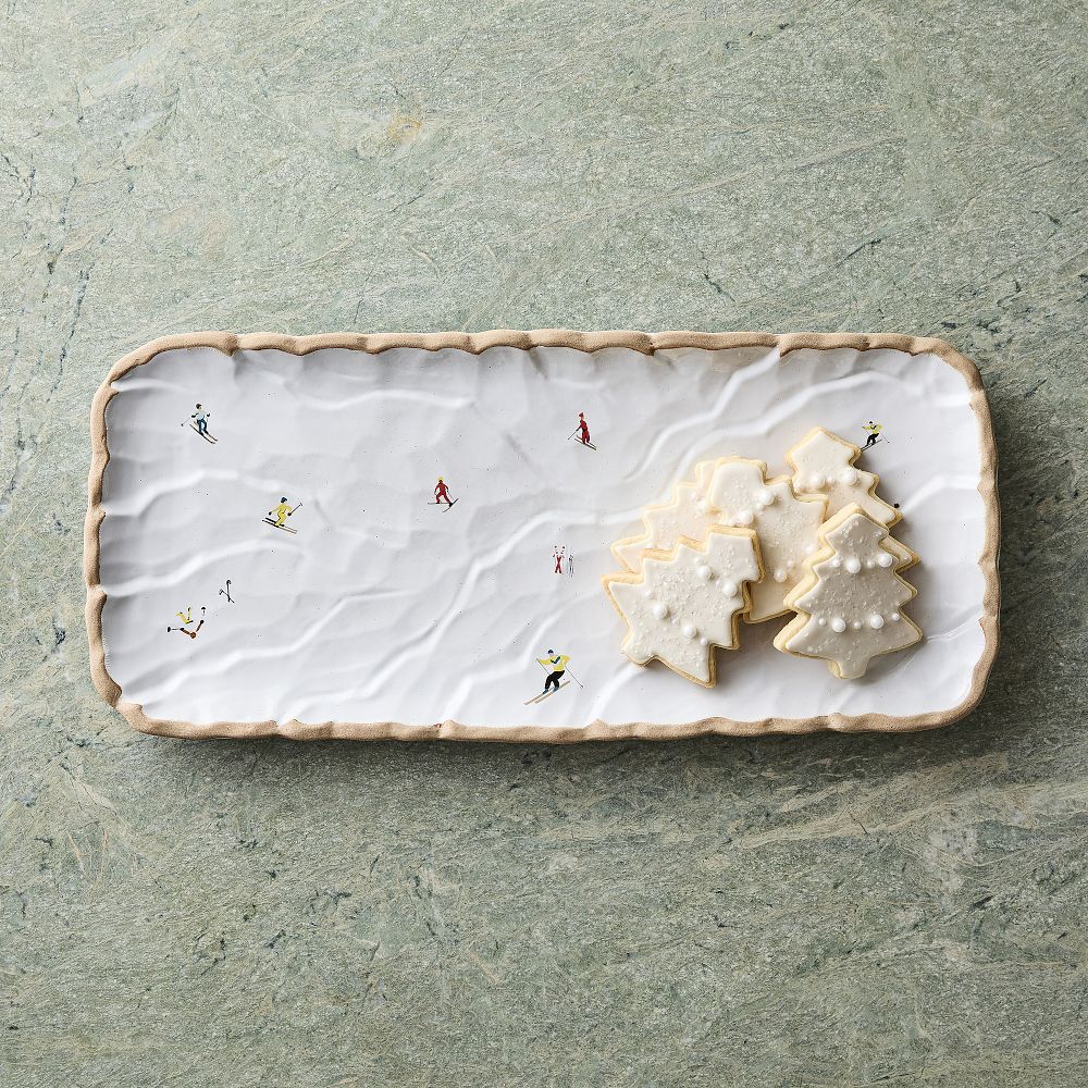 Holiday Skiers Stoneware Rectangle Platter by West Elm