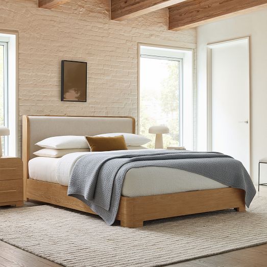 Ava Cerused Wood & Upholstered Bed by West Elm
