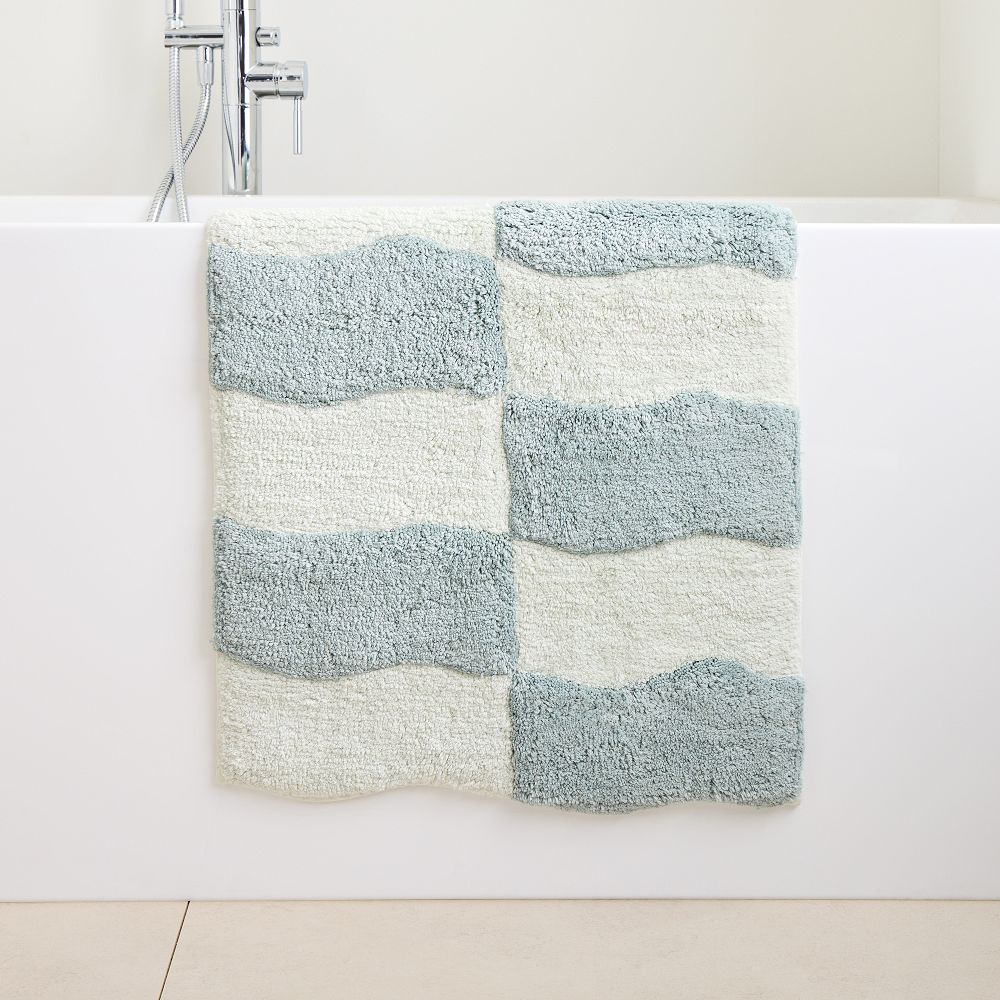 Wavy Blocks Bath Mat - 20x34, Freshwater Blue